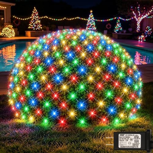 300 LED Christmas Net Lights, 14.8ft x 5ft Mesh Lights Outdoor 8 Modes Green Wire, Waterproof Connectable String