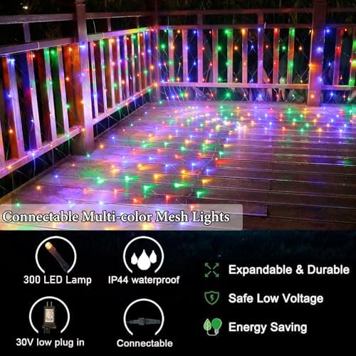 300 LED Christmas Net Lights, 14.8ft x 5ft Mesh Lights Outdoor 8 Modes Green Wire, Waterproof Connectable String, alternate