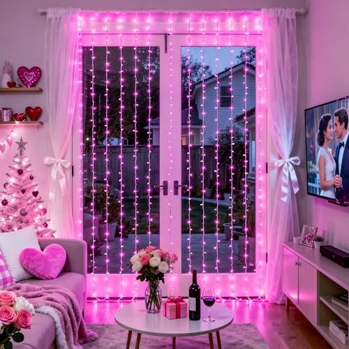 300 LED Curtain Lights, Pink String Lights for Bedroom, 9.8x9.8 ft in 9.8x9.8 ft, alternate view 2