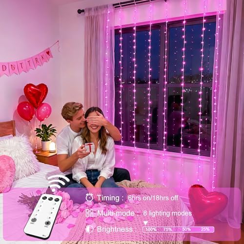 300 LED Curtain Lights, Pink String Lights for Bedroom, 9.8x9.8 ft in 9.8x9.8 ft, alternate view 3