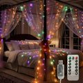 300 LED Curtain Lights, Remote Control Christmas Decorative Hanging String Lights, 8 Lighting Mode, USB Plug in