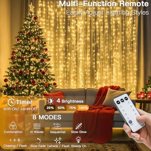 300 LED Curtain Lights Warm White 2PACK in Warm White, alternate view 6