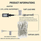 300 LED Curtain String Lights, Christmas Fairy Lights for Bedroom with 8 Lighting Modes, Connectable Waterproof, alternate