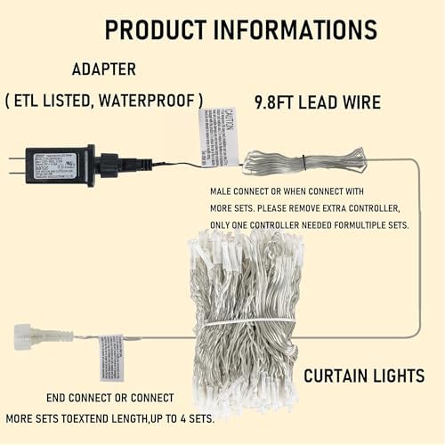 300 LED Curtain String Lights, Christmas Fairy Lights for Bedroom with 8 Lighting Modes, Connectable Waterproof, alternate