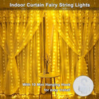 300 LED Curtain String Lights, Fairy String Lights with 8 Light Modes & Remote Controlled, 9.8x9.8ft Indoor, alternate view 2
