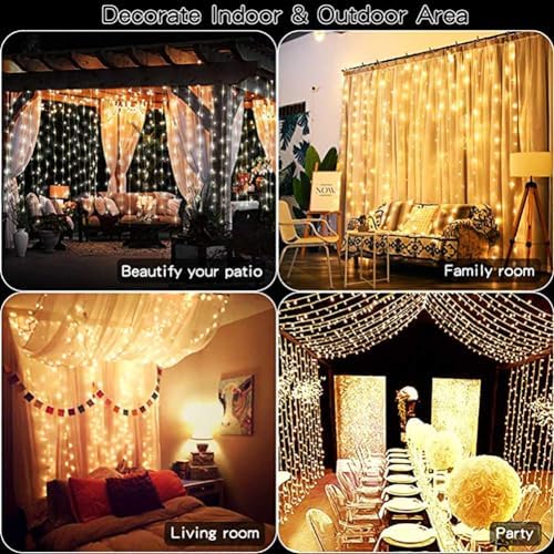 300 LED Curtain String Lights, Fairy String Lights with 8 Light Modes & Remote Controlled, 9.8x9.8ft Indoor, alternate view 4