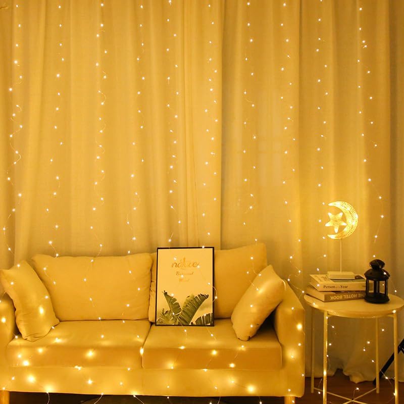 300 LED Curtain String Lights, Fairy String Lights with 8 Light Modes & Remote Controlled, 9.8x9.8ft Indoor, alternate view 5