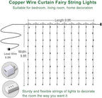 300 LED Curtain String Lights, Fairy String Lights with 8 Light Modes & Remote Controlled, 9.8x9.8ft Indoor, alternate view 6