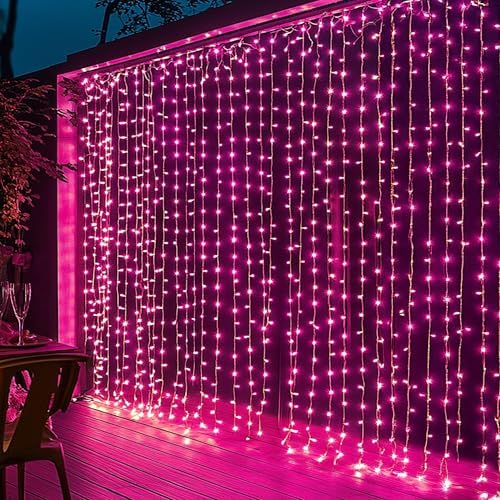 300 LED Curtain String Lights, Valentine's Day Fairy Lights for Bedroom with 8 Lighting Modes, Connectable