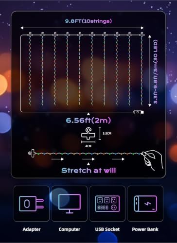 300 LED Fairy Curtain Lights, 9.8ft x 9.8ft Curtain String Lights in Multicolor, alternate view 2