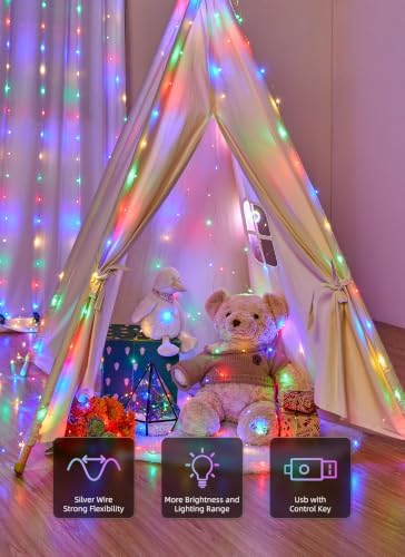 300 LED Fairy Curtain Lights, 9.8ft x 9.8ft Curtain String Lights in Multicolor, alternate view 3