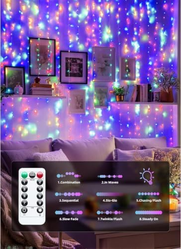 300 LED Fairy Curtain Lights, 9.8ft x 9.8ft Curtain String Lights in Multicolor, alternate view 5
