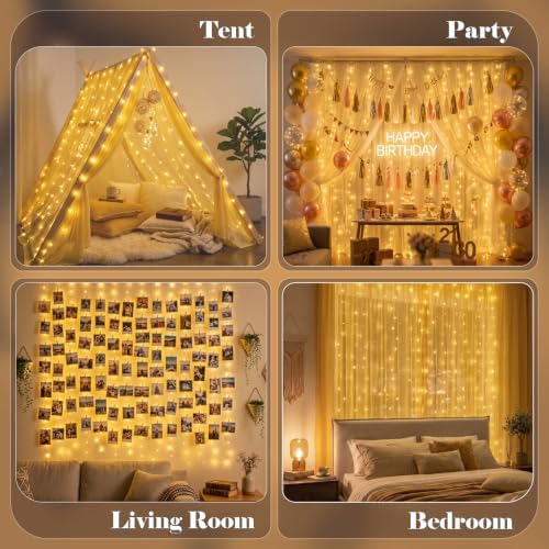 300 LED Fairy Curtain Lights, 9.8x9.8ft with Remote & 8 Modes, Warm White in 9.8x9.8ft in Warm White, alternate view 6