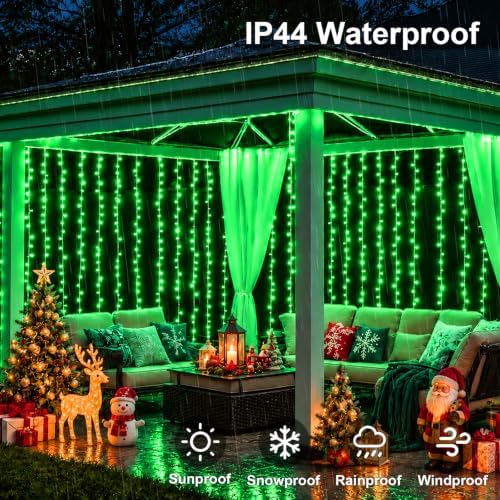 300 LED Green Curtain Lights, 9.8×9.8ft Halloween Curtain Lights with Plug in, 8 Modes Hanging String Lights for, alternate