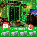 300 LED Green Curtain Lights, 9.8×9.8ft Halloween Curtain Lights with Plug in, 8 Modes Hanging String Lights for, alternate