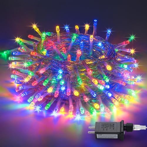 300 LED Multicolor Christmas Tree Lights Clear Wire Plug in