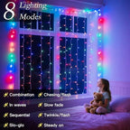 300 LED Multicolor Rainbow Curtain String Lights 9.8x9.8FT, Plug in Fairy Lights with 9 Hooks, Dimmable, Timer &, alternate