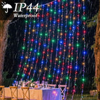 300 LED Multicolor Rainbow Curtain String Lights 9.8x9.8FT, Plug in Fairy Lights with 9 Hooks, Dimmable, Timer &, alternate