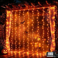300 LED Orange Halloween Lights, Curtain Lights Plug in, 8 Modes Hanging String Lights for Bedroom Wall Window