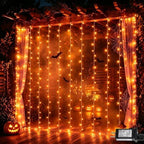 300 LED Orange Halloween Lights, Curtain Lights Plug in, 8 Modes Hanging String Lights for Bedroom Wall Window