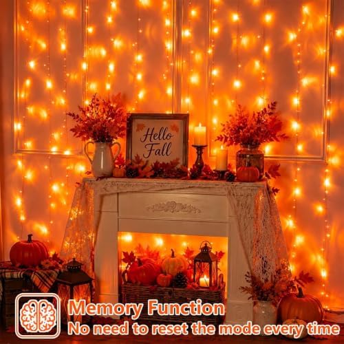 300 LED Orange Halloween Lights, Curtain Lights Plug in, 8 Modes Hanging String Lights for Bedroom Wall Window, alternate