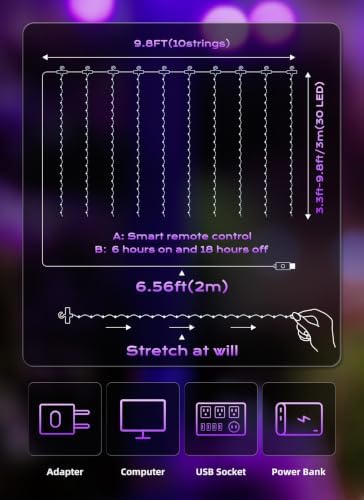 300 LED Purple Fairy Lights, 9.8ft x 9.8ft Halloween String Light in Purple, alternate view 2