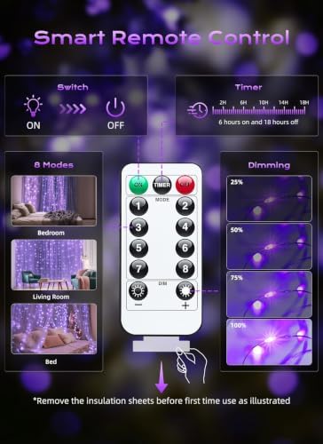 300 LED Purple Fairy Lights, 9.8ft x 9.8ft Halloween String Light in Purple, alternate view 6