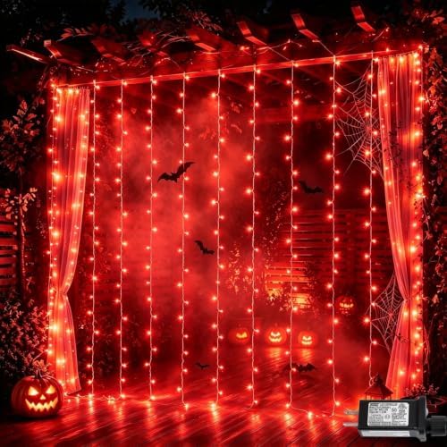 300 LED Red Halloween Lights, Curtain Lights Plug in, 8 Modes Hanging String Lights for Bedroom Wall Window