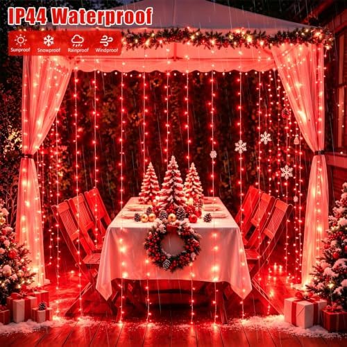 300 LED Red Halloween Lights, Curtain Lights Plug in, 8 Modes Hanging String Lights for Bedroom Wall Window, alternate view 6