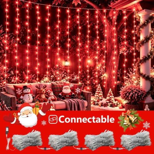 300 LED Red Halloween Lights, Curtain Lights Plug in, 8 Modes Hanging String Lights for Bedroom Wall Window, alternate view 7