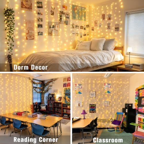 300 LED Remote Control Curtain Lights, Plug in Fairy Curtain Lights Outdoor, Window Wall Hanging String Lights, alternate