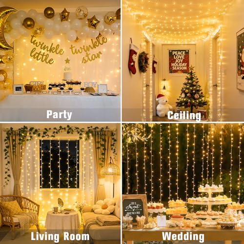 300 LED Remote Control Curtain Lights, Plug in Fairy Curtain Lights Outdoor, Window Wall Hanging String Lights, alternate
