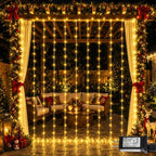 300 LED Warm White Curtain Lights, 9.8×9.8ft Christmas Curtain Lights with Plug in, 8 Modes Hanging String