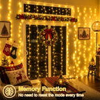 300 LED Warm White Curtain Lights, 9.8×9.8ft Christmas Curtain Lights with Plug in, 8 Modes Hanging String, alternate view 6