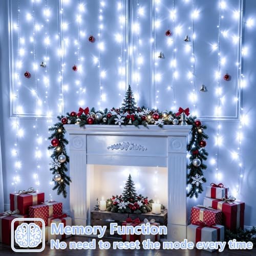 300 LED White Christmas Lights, Curtain Lights Plug in, 8 Modes Hanging String Lights for Bedroom Wall Window, alternate view