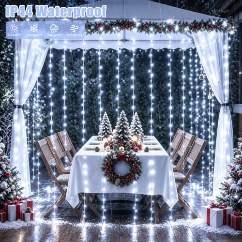 300 LED White Christmas Lights, Curtain Lights Plug in, 8 Modes Hanging String Lights for Bedroom Wall Window, alternate view