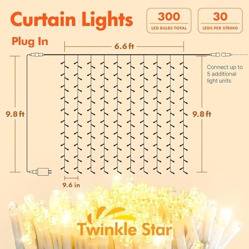 300 LED Window Curtain String Lights, Warm White, 2 Pack in *Warm white, alternate view 2
