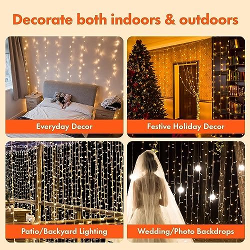 300 LED Window Curtain String Lights, Warm White, 2 Pack in *Warm white, alternate view 3