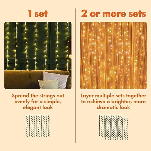 300 LED Window Curtain String Lights, Warm White, 2 Pack in *Warm white, alternate view 7