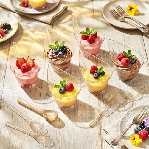 300 Pack 7 Oz Gold Glitter Clear Plastic Dessert Cups in 7 oz in Gold Glitter, alternate view 2