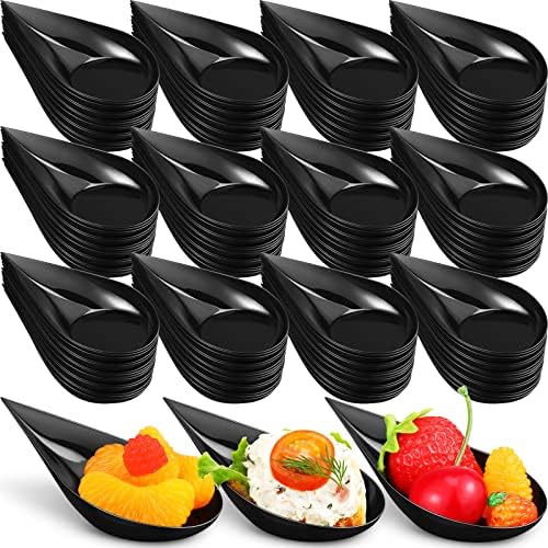 300 Pcs 4 in Plastic Appetizer Spoon Tear Drop Tasting Spoon, Black in 2 inches wide, 4 inches long and 0.5 inch