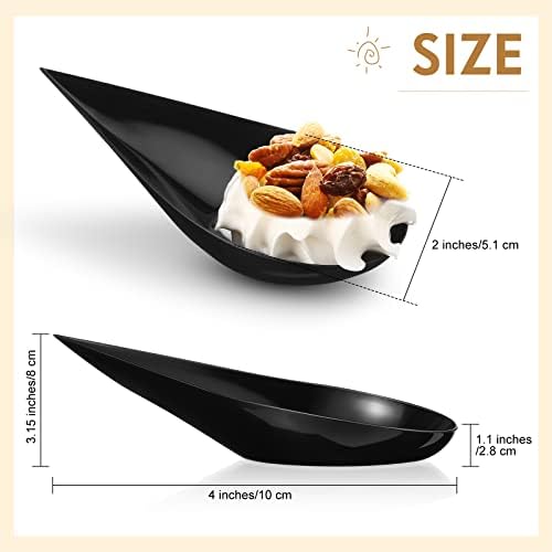 300 Pcs 4 in Plastic Appetizer Spoon Tear Drop Tasting Spoon, Black in 2 inches wide, 4 inches long and 0.5 inch, alternate