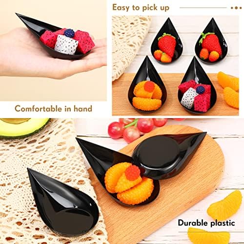 300 Pcs 4 in Plastic Appetizer Spoon Tear Drop Tasting Spoon, Black in 2 inches wide, 4 inches long and 0.5 inch, alternate