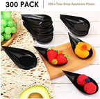300 Pcs 4 in Plastic Appetizer Spoon Tear Drop Tasting Spoon, Black in 2 inches wide, 4 inches long and 0.5 inch, alternate