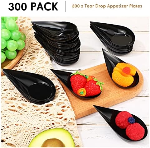 300 Pcs 4 in Plastic Appetizer Spoon Tear Drop Tasting Spoon, Black in 2 inches wide, 4 inches long and 0.5 inch, alternate