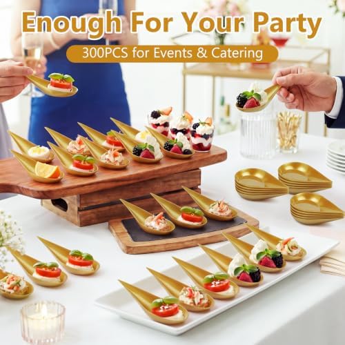 300 Pcs 4 in Plastic Appetizer Spoon Tear Drop Tasting Spoon, Gold in Gold, alternate view 2