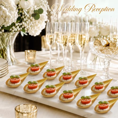 300 Pcs 4 in Plastic Appetizer Spoon Tear Drop Tasting Spoon, Gold in Gold, alternate view 5