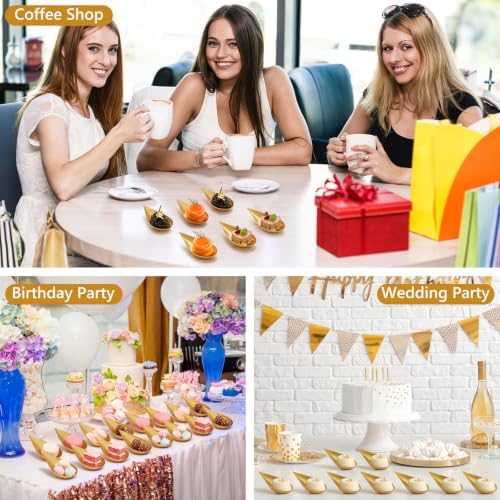 300 Pcs 4 in Plastic Appetizer Spoon Tear Drop Tasting Spoon, Gold in Gold, alternate view 6