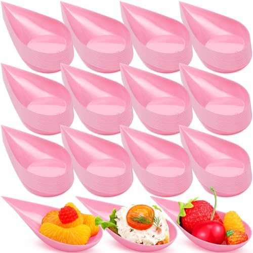 300 Pcs 4 in Plastic Appetizer Spoon Tear Drop Tasting Spoon, Pink in Pink