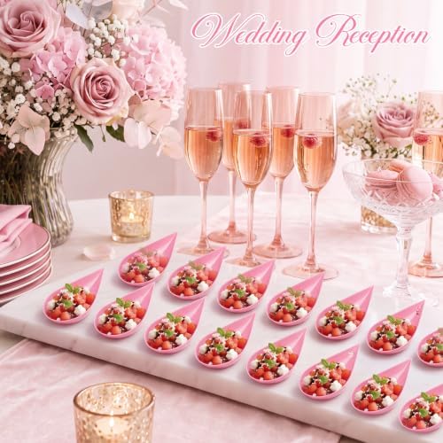 300 Pcs 4 in Plastic Appetizer Spoon Tear Drop Tasting Spoon, Pink in Pink, alternate view 2